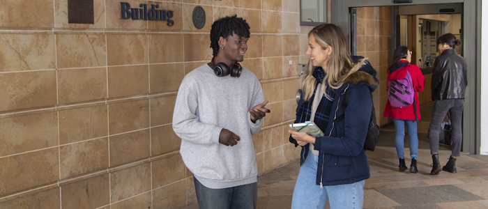 Students on the way to a lecture theatre